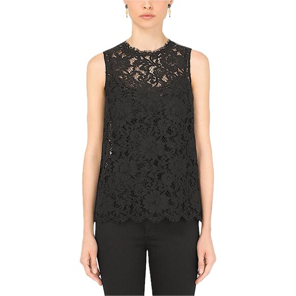 NWT Dolce & Gabbana Black Cordonetto Lace Sleeveless Tank Top Blouse IT 40 S - Picture 4 of 11
